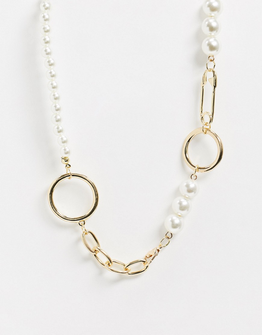 Ashiana chain and pearl necklace-Gold