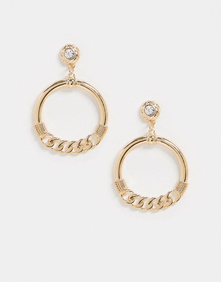 Ashiana chain hoop drop down earrings-Gold