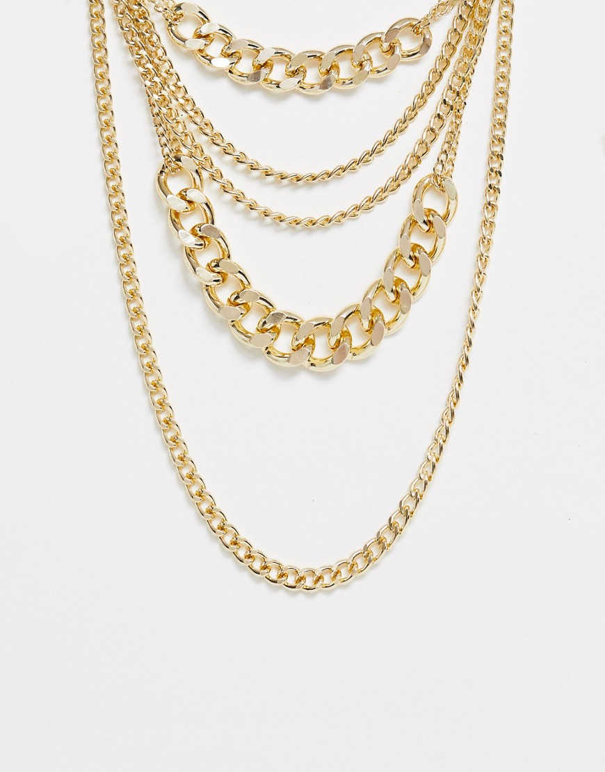 Ashiana chunky multi layered gold chain necklace