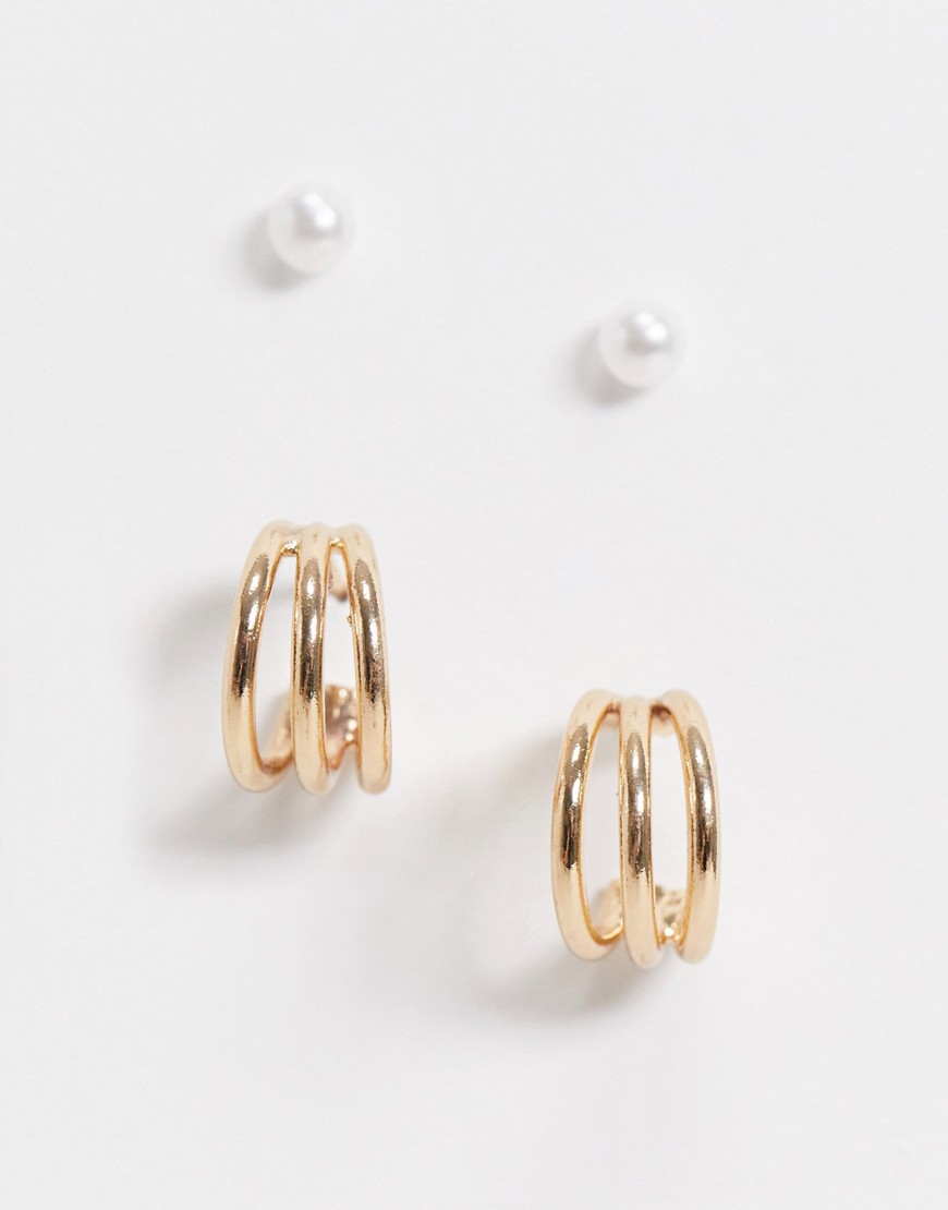 Ashiana - Confezione da 2 paia di orecchini a cerchio e con perle-Oro