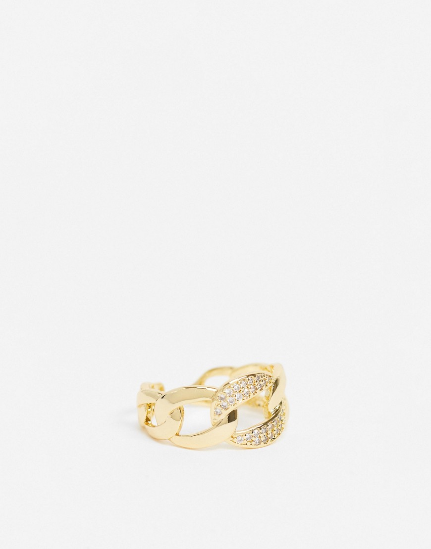 Ashiana crystal chain ring in gold