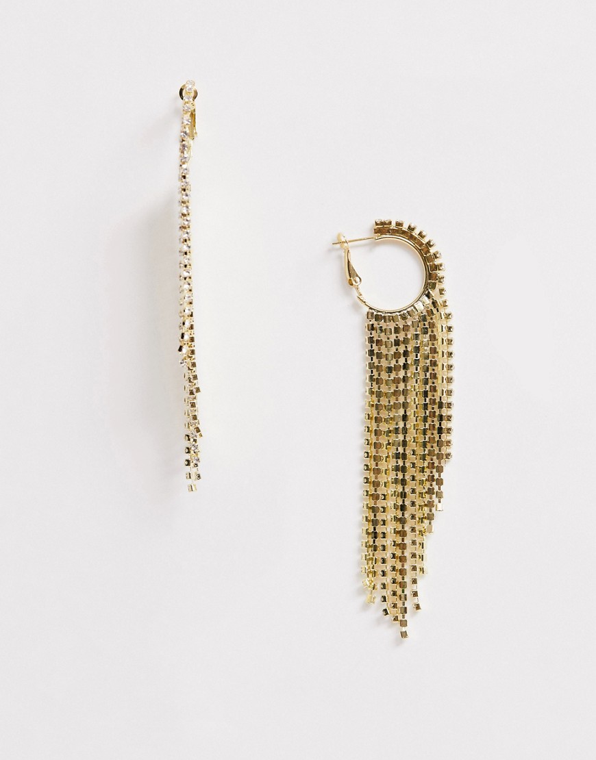 Ashiana gold diamante hoop and chain earrings