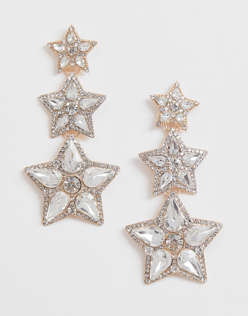 Ashiana gold drop down star diamante earrings
