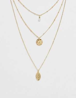 Ashiana – Guldfärgat halsband i flera lager med pärlhänge