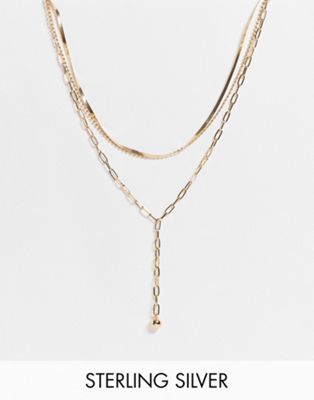 Ashiana layered necklace in gold with drop pendant