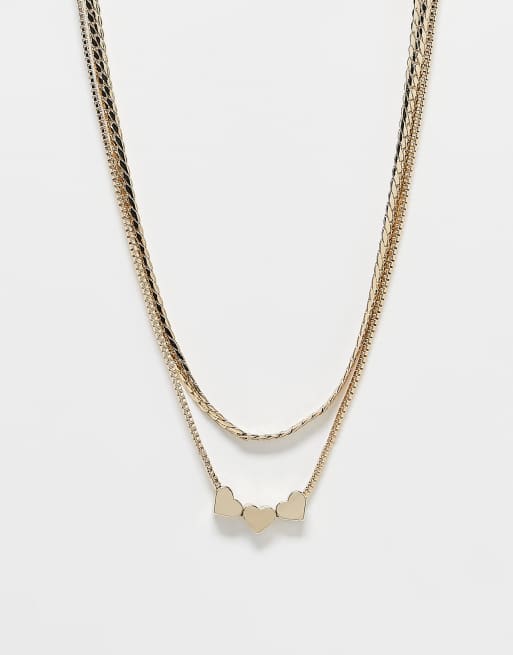 Ashiana multi layered gold necklace with heart charms ASOS