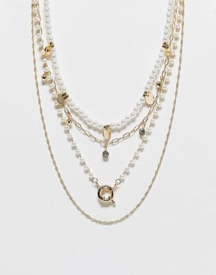 Ashiana multi layered necklace with pearl and glass