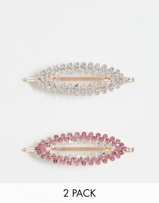 Ashiana Oval Pink and Silver Diamonte Hair Slides