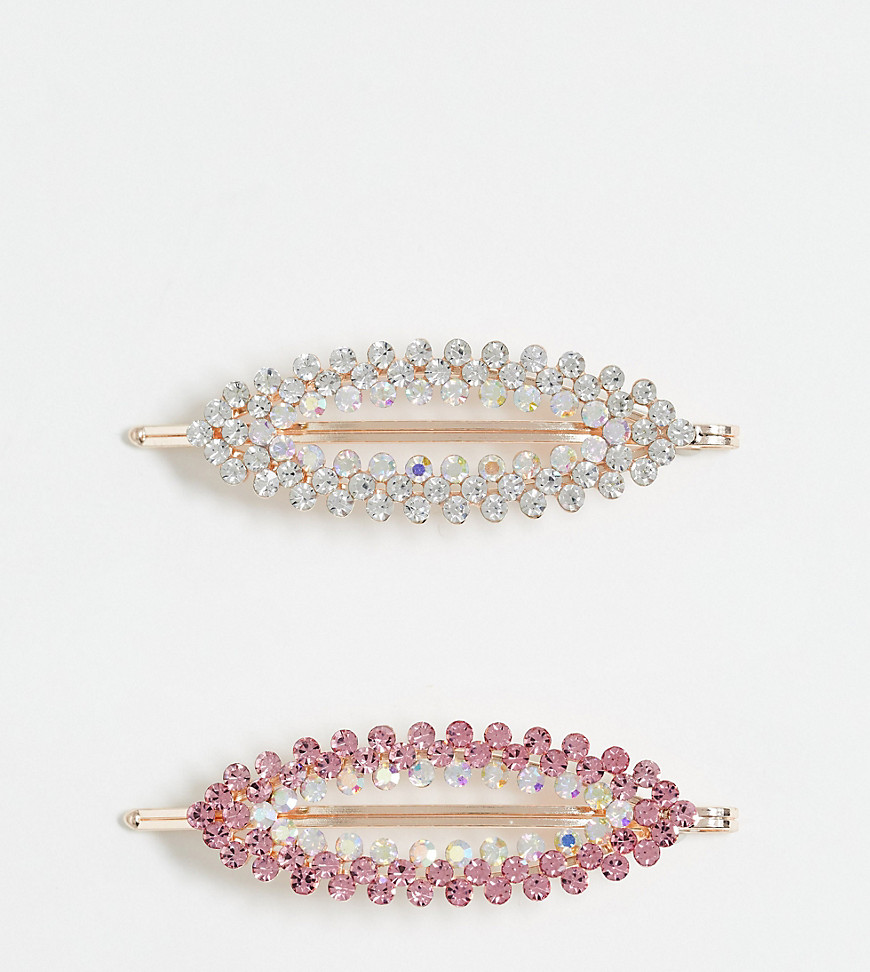 Ashiana Oval Pink and Silver Diamonte Hair Slides