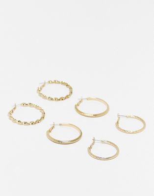 Ashiana pack of 3 gold hoops with textured details