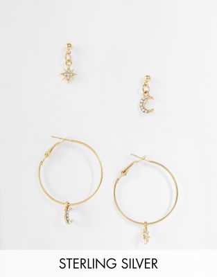 Ashiana Ashiana pack of earrings with moon and star details in gold