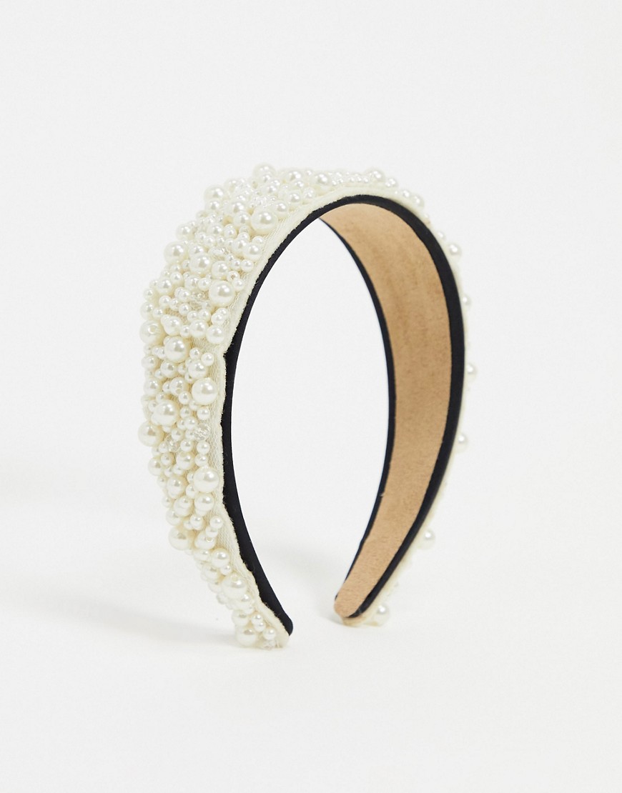 Ashiana pearl embellished wide headband-Cream