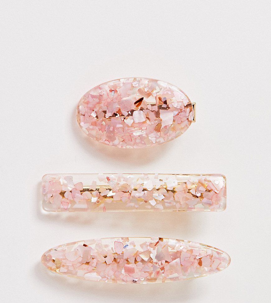 Ashiana - Set van 3 roze haarspeldjes met marmereffect