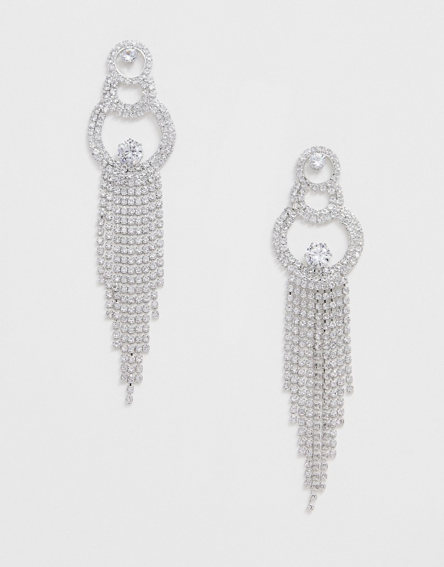 Ashiana silver diamante hoop and chain earrings