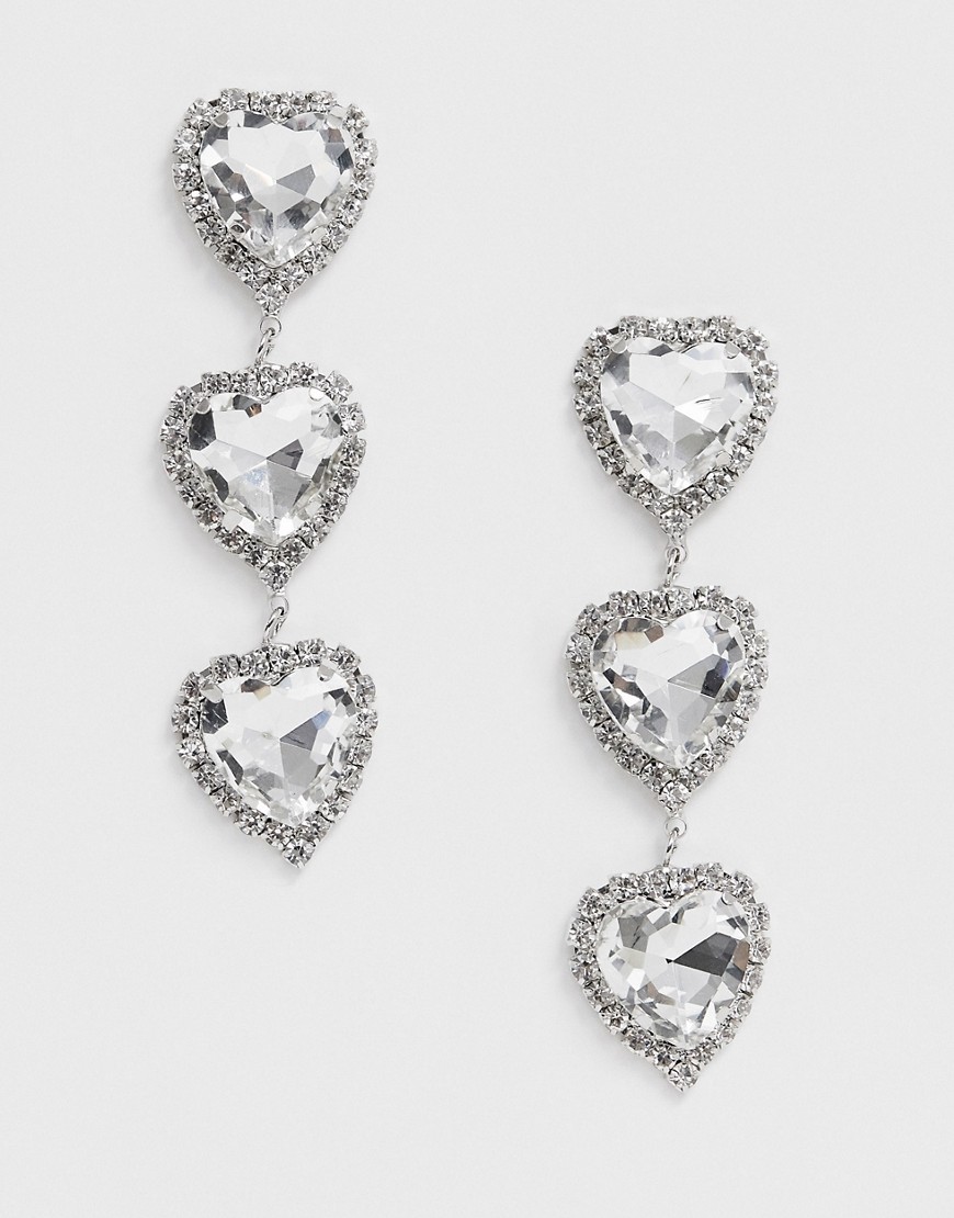 Ashiana silver heart diamante drop down earrings