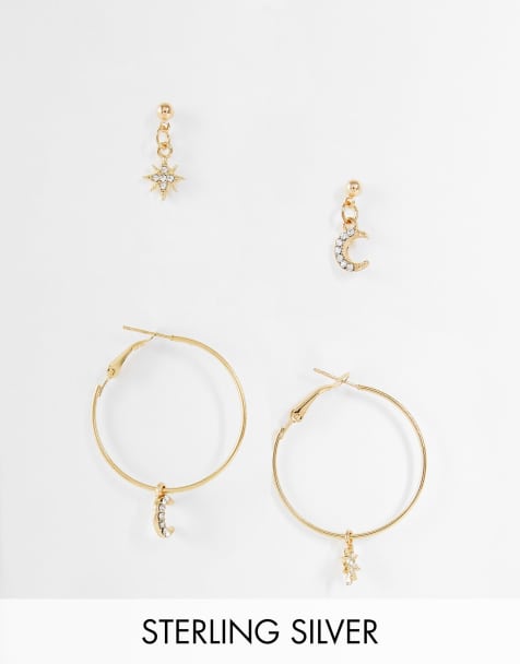 Ashiana – Zestaw kolczyków z księżycem i gwiazdkami w złotym kolorze - view 1