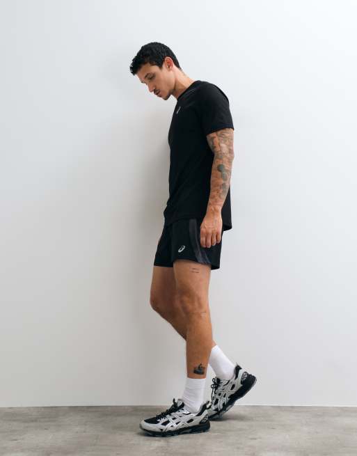 Asics 5inch running shorts in black and grey, 4 of 5