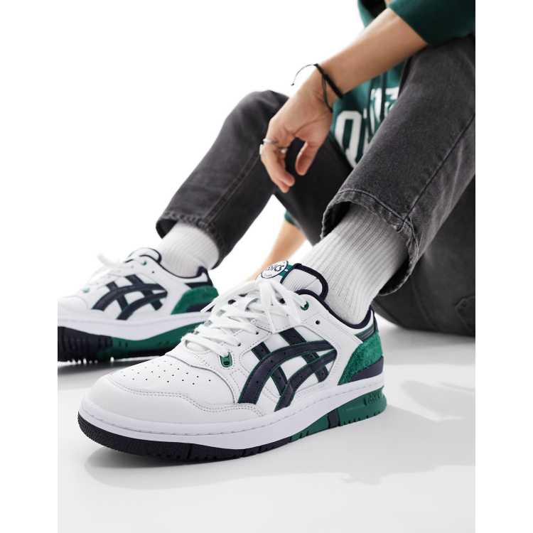 Green and hotsell white asics