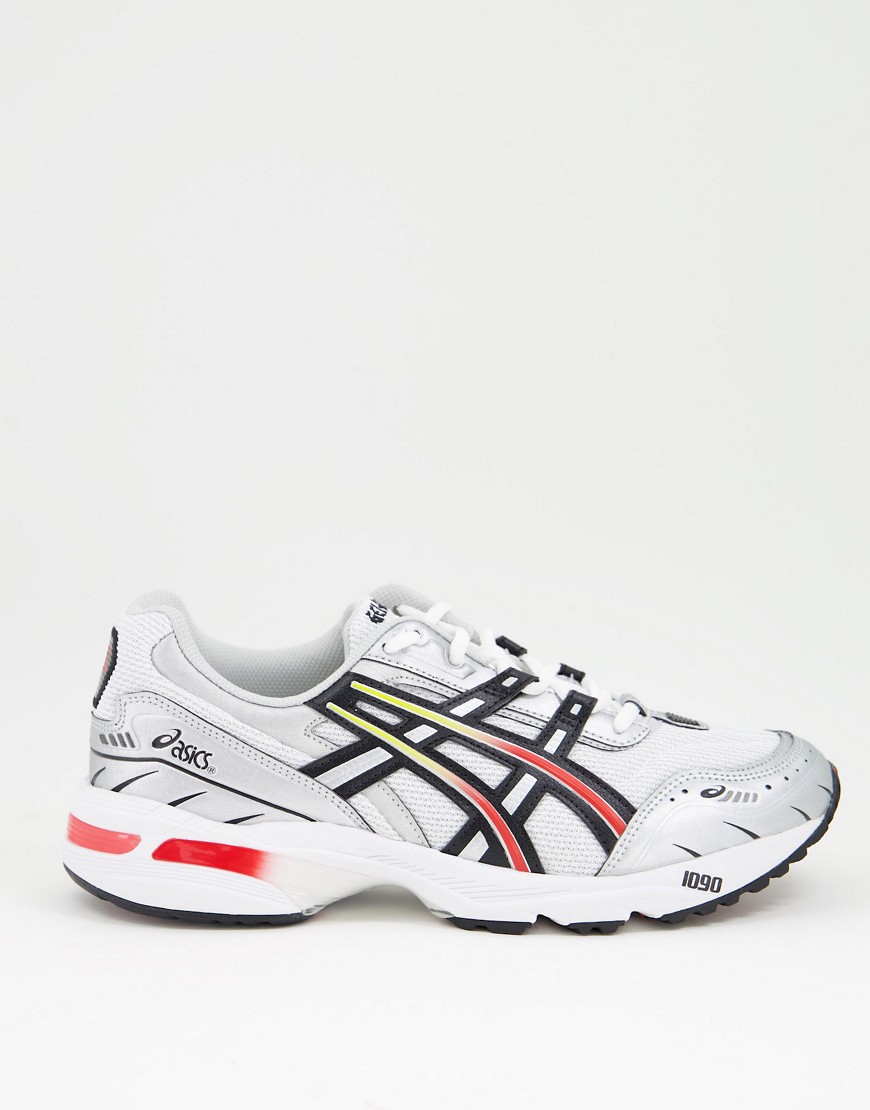 Asics Gel-1090 trainers in silver and red