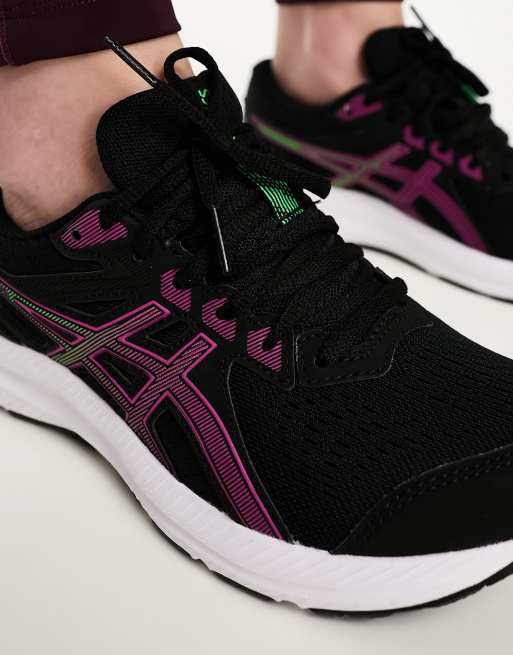 Black and purple 2025 asics running shoes