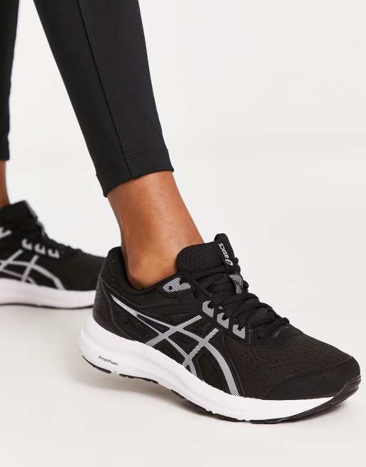 Black and white asics store running shoes