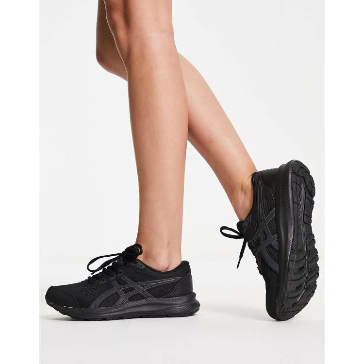 Ladies black asics store trainers