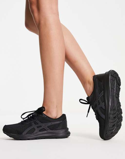 asics running gel contend trainers in black