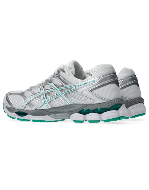 Asics Gel-Cumulus 16 i hvid, sølv og grøn, 3 af 4
