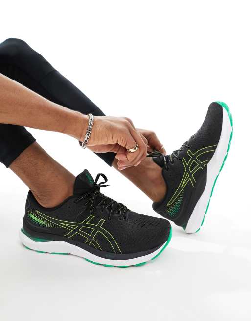 Asics Gel-Cumulus 24 neutral running trainers in black and green | ASOS