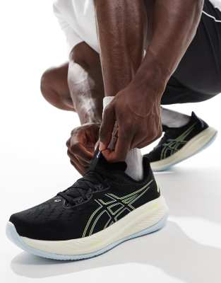 Asics Asics Gel-Cumulus 26 neutral running trainers in black and neon yellow