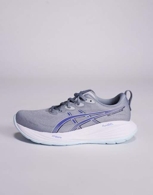 Asics Gel-Cumulus 27 running trainers in gravel grey and blue, 2 of 5
