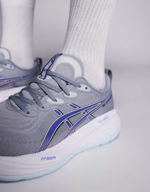 Asics Gel-Cumulus 27 running trainers in gravel grey and blue, 4 of 5