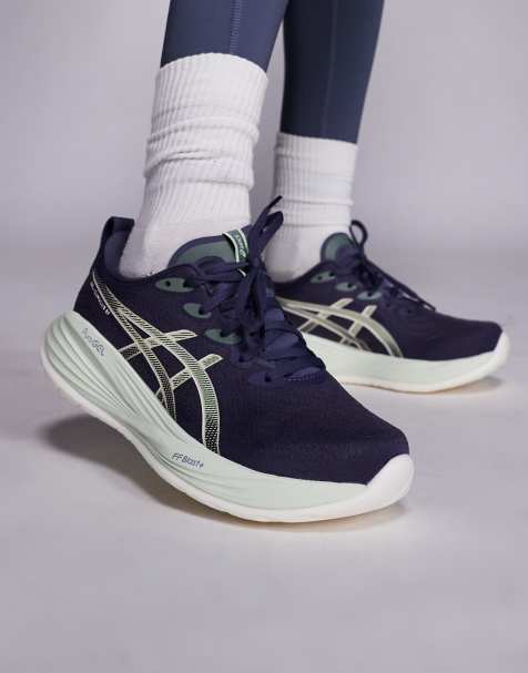 Asics Gel-Cumulus 27 running trainers in navy and green - view 1