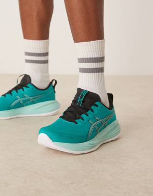 Size 13.0 Asics Asics Gel-Cumulus 27 running trainers in wave teal and illuminate mint trainers