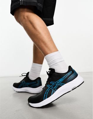 Asics Gel-Excite 9 neutral running trainers in black and blue