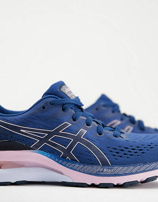 Asics Gel-Kayano 28 running trainers in blue and pink | ASOS