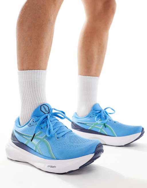 Asics Gel Kayano 30 stability running trainers in waterscape blue and electric lime ASOS