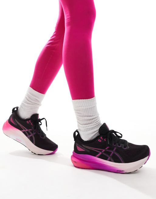 Asics Gel Kayano 31 stability running trainers in black and hot pink