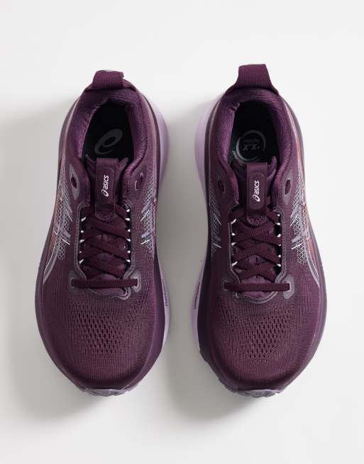 Asics Gel-Kayano 33 running trainers in burgundy and lilac, 3 of 5