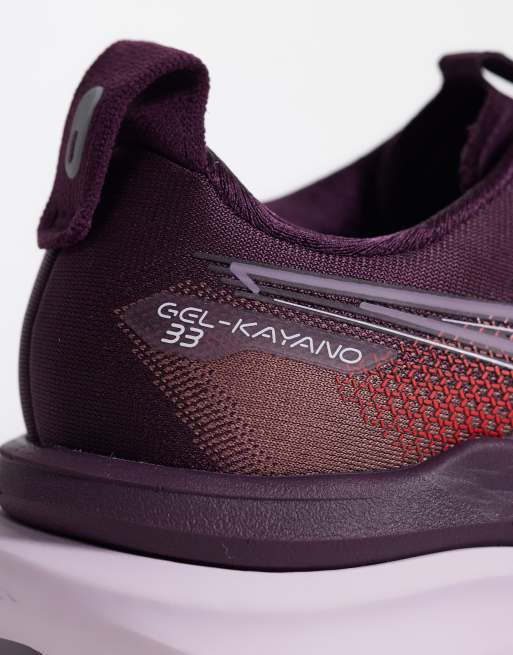 Asics Gel-Kayano 33 running trainers in burgundy and lilac, 4 of 5
