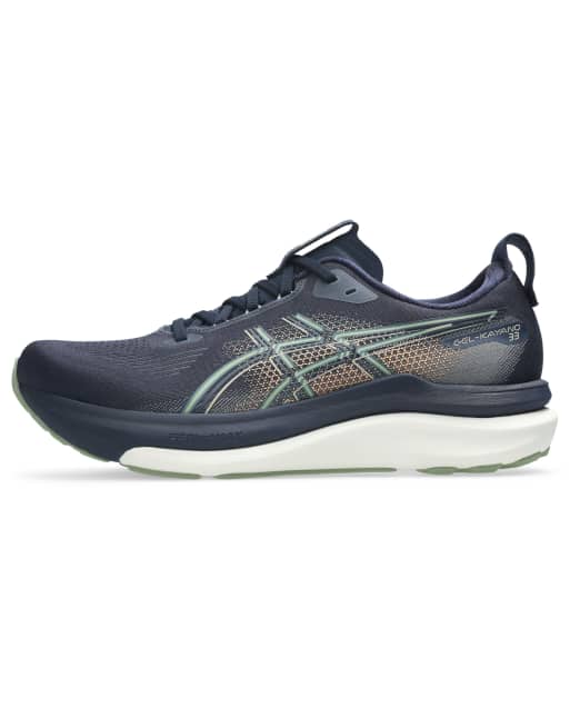 ASICS Gel-Kayano 33 running trainers in navy and khaki, 2 of 4