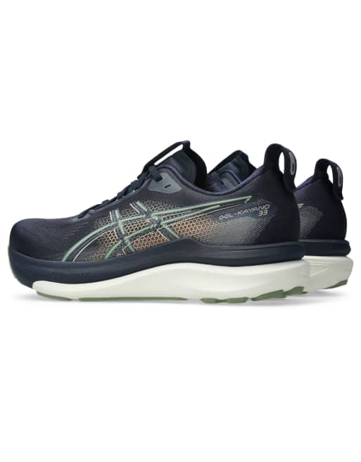ASICS Gel-Kayano 33 running trainers in navy and khaki, 3 of 4