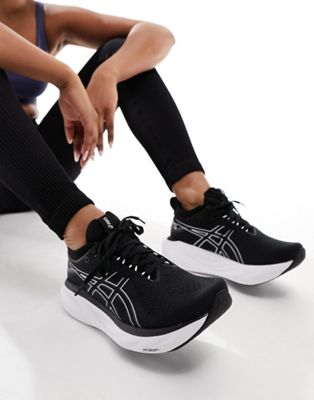 Asics Gel-Nimbus 25 neutral running trainers in black and white | ASOS