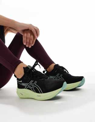 Asics Gel-Nimbus 26 Neutral Running Trainers In Black And Green