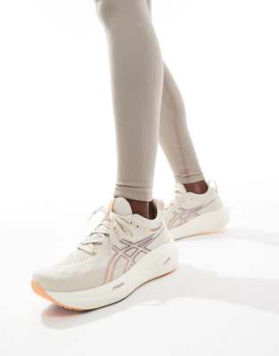 Asics Gel-Nimbus 26 neutral running trainers in off white and orange