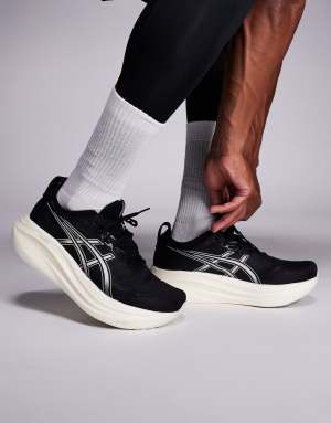 Asics Gel-Nimbus 27 running trainers in black and white