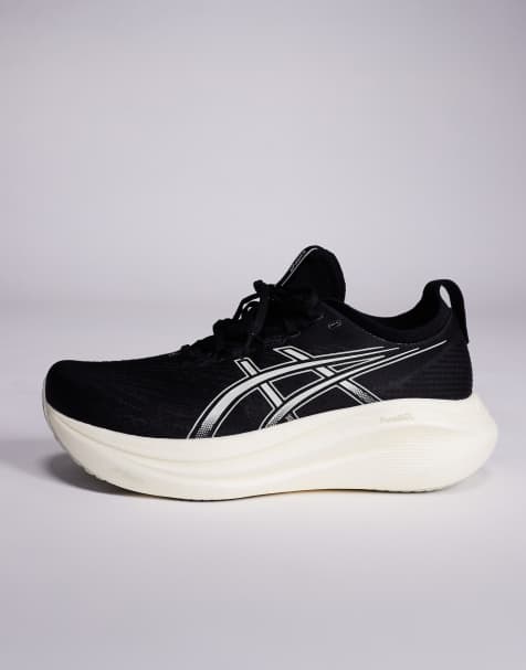 Asics Gel-Nimbus 27 running trainers in black and white - view 2