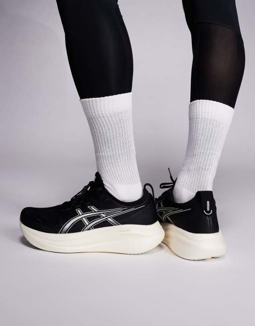 Asics Gel-Nimbus 27 running trainers in black and white, 5 of 5