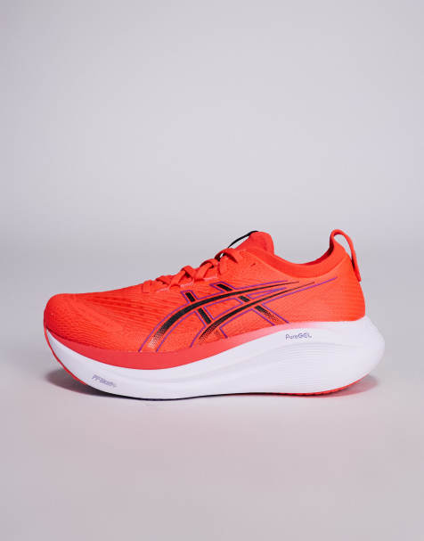 Asics Gel-Nimbus 27 running trainers in flash red and black - view 2