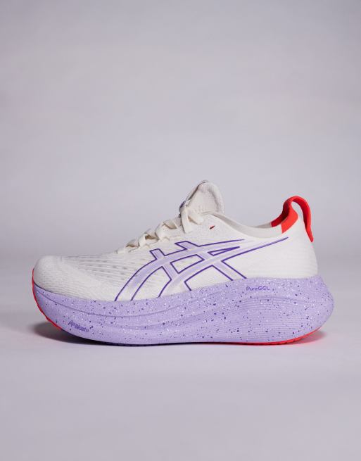 Asics Gel-Nimbus 27 Tokyo running trainers in off white and purple